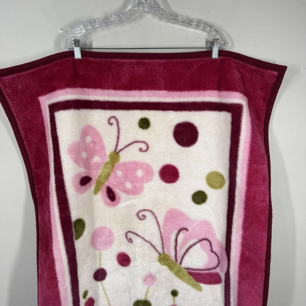 Lambs & Ivy Butterfly & Polka Dots Raspberry Plush Crib Lovey Blanket Throw